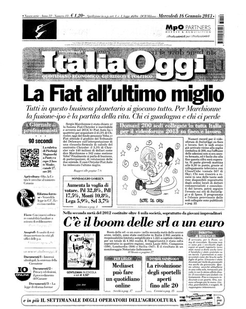 Italia oggi : quotidiano di economia finanza e politica